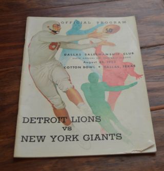 1953 Detroit Lions Vs York Giants Preseason Football Program At Cotton Bowl
