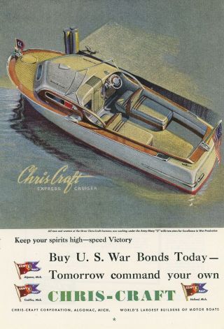 1944 Chris Craft Boat Ad War Time Wwii Motorboat After Victory Express Cruiser