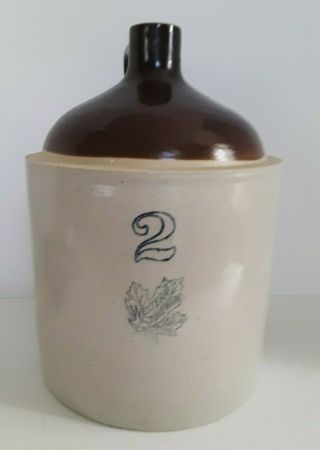 Antique/vintage 2 Gallon Whiskey Moonshine Jug Western Stoneware Maple Leaf