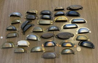 Assortment Antique Steel Brass & Cast Iron Bin Pull Handles