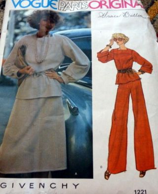 Lovely Vtg 1970s Top Skirt & Pants Vogue Paris Givenchy Sewing Pattern 8/31.  5