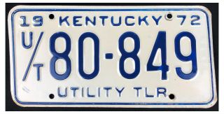 Kentucky 1972 Utility Trailer License Plate U/t80 - 849