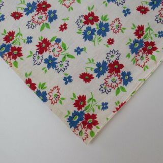 Vtg Feedsack Fabric Floral Flowers Print On White Red Green Blue
