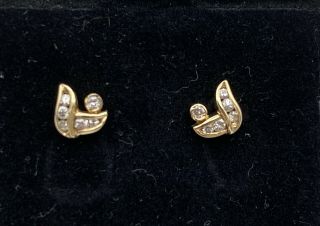 Vintage 14k Solid Yellow Gold Earrings With Diamond Accents