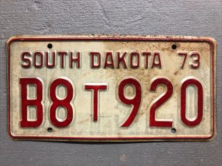 Vintage 1973 South Dakota License Plate White/red Truck B8t920