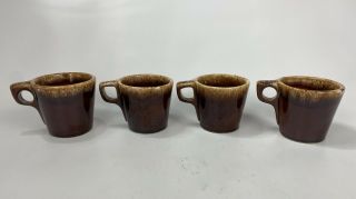 Vtg Set Of 4 Hull Brown & White Drip Glaze Oven Proof Coffee Tea Mugs Usa Euc