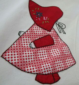 Antique 1930s Sun Bonnet Sue Quilt Top Embroidered Bonnets 84x68 Floral Stripe
