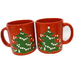 Vintage Waechtersbach Christmas Tree Red Coffee Mug Set Of 2 West Germany