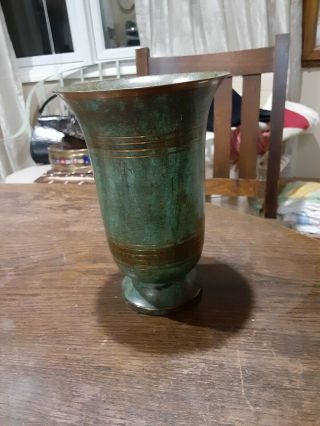 Carl Sorensen Bronze Vase W/green Patina,  8 " Arts And Crafts Era Antique