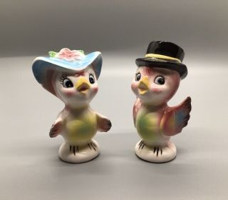 Vintage Anthropomorphic Dressed Up Bird Couple Salt And Pepper Shakers Japan