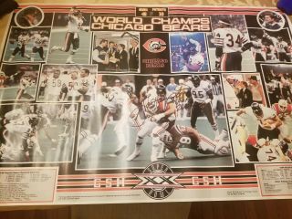 1985 - 86 Chicago Bears Bowl Poster (Dan Hampton Auto) 3