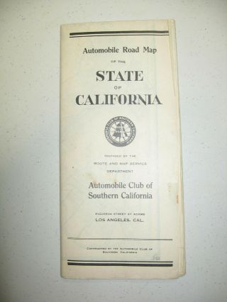 Early Automobile Club Southern California Road Map State Of California 1915 - 1930