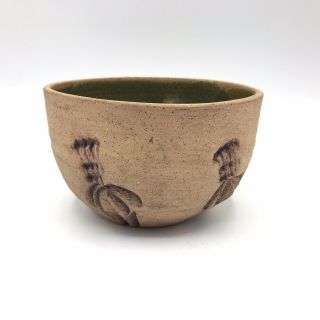 Vintage Handmade Stoneware Pottery Bowl Imprinted Flower Detail 5 "