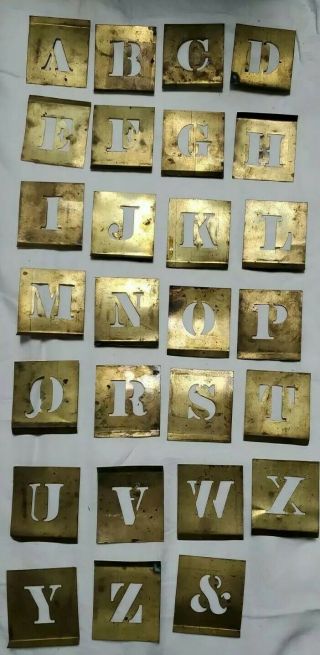 Vintage Brass Interlocking Letter Stencils / Templates A To Z,  & - Storage Box