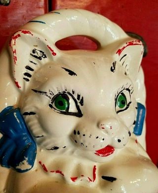 Vintage Cat in Basket Cookie Jar 1940s American Bisque Kitten Great Orig.  Paint 2