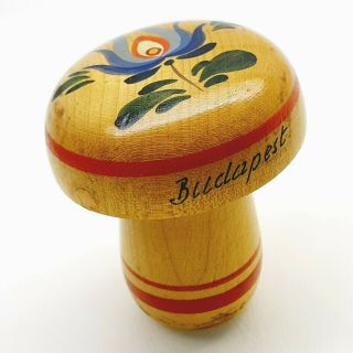 Vintage Budapest Advert Needle Holder Darner Wooden Sock Mushroom Hungary