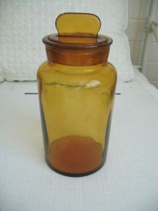 Vintage Amber Glass Apothecary Canister Jar Ground Tab Handle Stopper