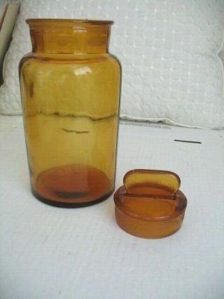 Vintage Amber Glass Apothecary Canister Jar Ground Tab Handle Stopper 2