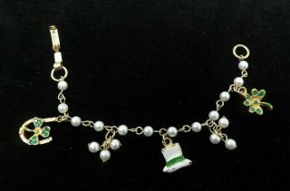 Vintage Girls Fashion Jewelry St Patricks Day Charm Bracelet Shamrock Lucky