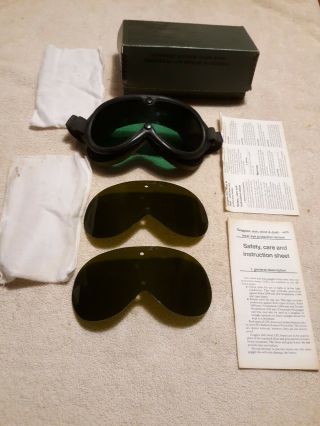 Antique Military Lpl Goggles - Laser Protection/ 3 Ballistic Lenses & Box