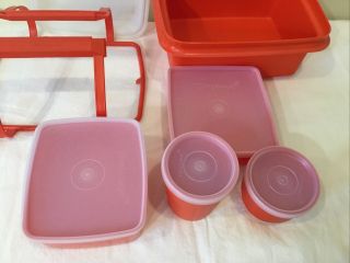 Orange Vintage Tupperware Pak N Carry Lunch Box Kit Tote 11 Pc.  w/ handle Pack 2