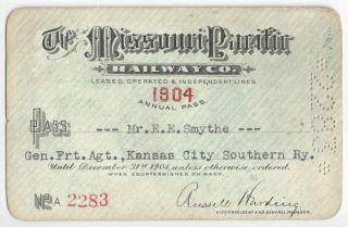 1904 Missouri Pacific Railway Pass - Issued & Signed