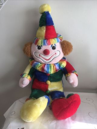 Large Vintage Plush Clown Colorful Rainbow Stuffed Toy 31”