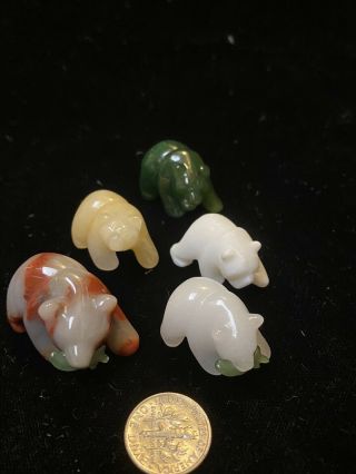 Vintage Hardstone Agate Jade Carved Bears With Fish Animal Stone Carving 2