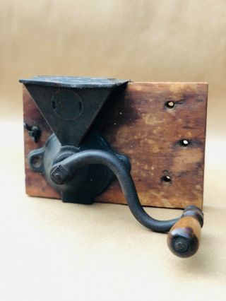 Antique Coffee Grinder Mill Wall Mount Metal Handle Wood Decor