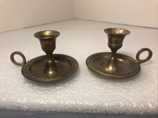 Vintage Brass Candle Holders With Finger Loop And Drip Tray