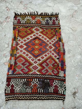 Handmade Oushak Rug 1.  9x3.  4 Ft Traditional Turkish Kilim Handwoven Wool Runner