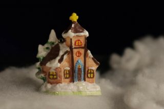 Vintage Miniature Church Christmas Village Resin Ornament Russ