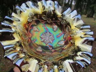 Millersburg Grape Wreath Antique Carnival Art Glass 3/1 Edge Bowl Radium Purple