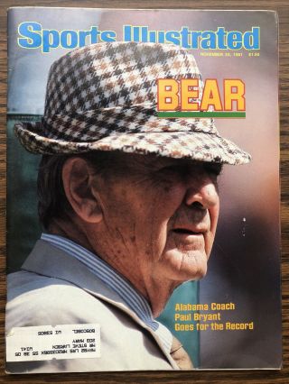 Sports Illustrated November 23,  1981 Paul Bear Bryant - Alabama Football