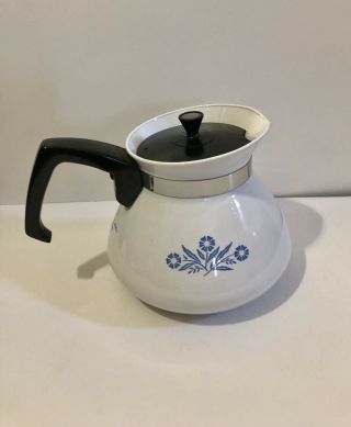 Vintage Corning Ware 6 Cup Tea Pot White With Blue Cornflower Teapot Cond.