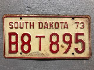 Vintage 1973 South Dakota License Plate White/red Truck B8t895