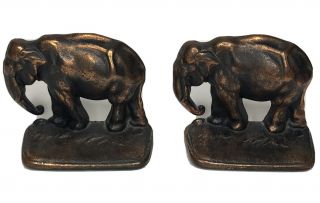 Antique Pair Cast Iron Bronze Finish Elephant Bookends