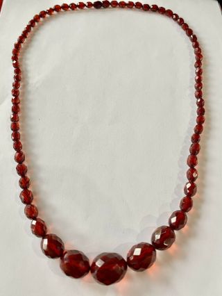Antique Faceted Cherry Amber Graduated Bead Necklace Simi 25”l 25.  3 Gr.