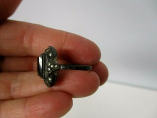 ANTIQUE 925 STERLING SILVER RING with BLACK ONYX & MARCASITE SIZE 7 1/2 3