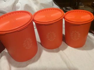3 Vintage Orange Tupperware Cannisters