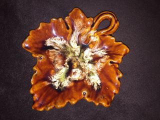 Gorgeous Vintage Mid Century Pottery Candy Dish/ashtray? Brown Maple Leaf Usa