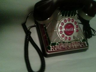 Vintage 2001 Tiffany Style Coca Cola Desk Phone,  Collectable Red,  Green,  Opaque