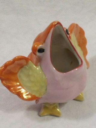 Vintage Orange Pink Open Mouth Bird Toothpick Holder Japan