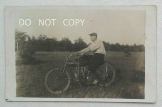 C.  1915 Rppc.  Very Early View,  Man On Very Old Indian Motorcycle