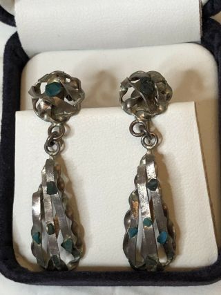 Antique/vtg Old Pawn Native American Stamped Sterling Silver Turquoise Earrings