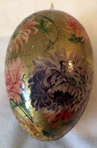 Vintage 4 - 1/2” Paper Mache Egg Container - Gold,  Floral - Ornament Germany
