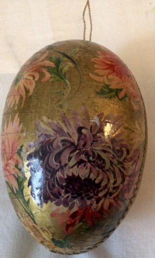 Vintage 4 - 1/2” Paper Mache Egg Container - Gold,  Floral - Ornament Germany 2