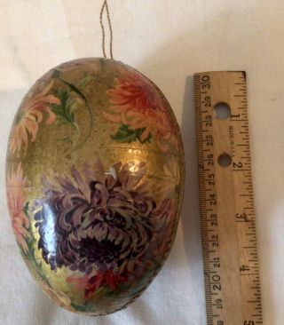 Vintage 4 - 1/2” Paper Mache Egg Container - Gold,  Floral - Ornament Germany 3