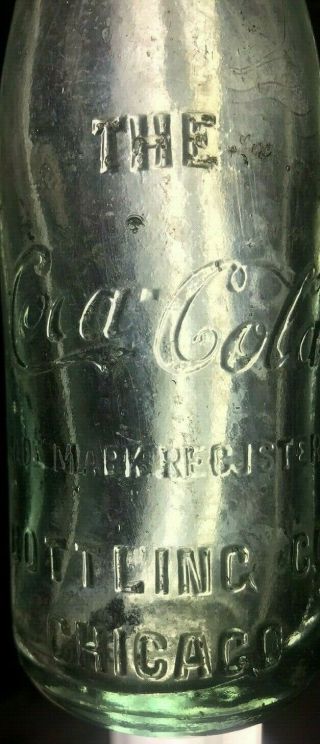 Old/antique Script Coca Cola Chicago Aqua Glass Soda/pop Bottle Loc E8