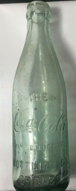 Old/Antique Script Coca Cola Chicago Aqua Glass Soda/Pop Bottle Loc E8 2